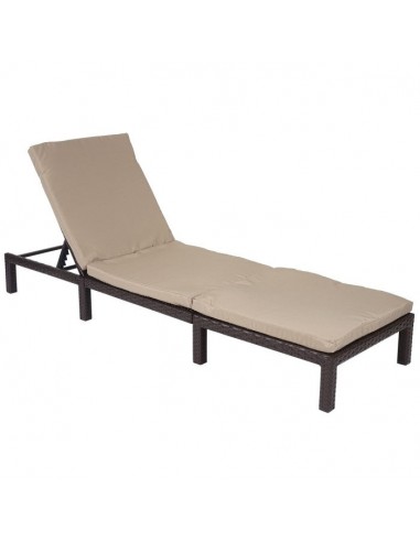 Transat chaise longue de jardin en poly-rotin marron coussin MDJ04131 en ligne des produits 