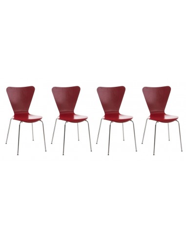 Lot de 4 chaises de séjour bureau en bois rouge et métal CDS10106 pas cheres