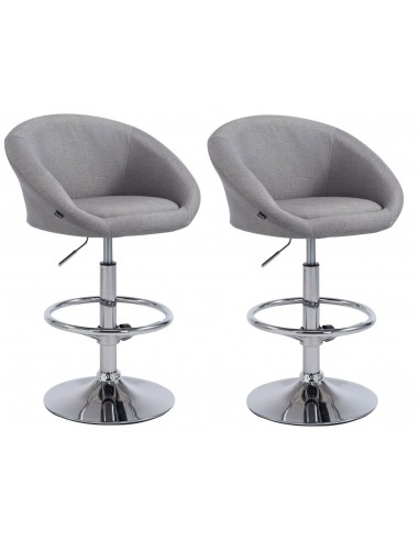 Lot de 2 tabourets de bar hauteur réglable avec repose-pieds en tissu gris clair TDB10056 outlet