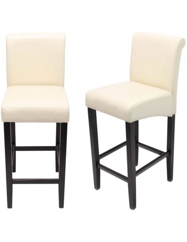 Lot de 2 tabourets de bar en cuir crème pieds foncés avec repose pieds TDB04002 Faites des économies