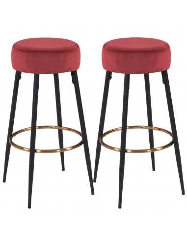 Lot de 2 tabourets de bar en tissu velours rouge cadre en métal avec repose-pieds TDB09152 des créatures d'habitude