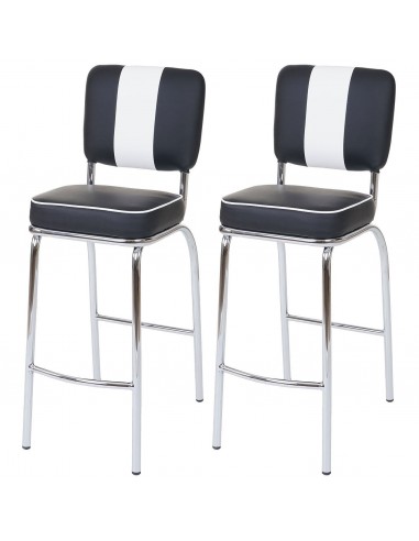 Set de 2 tabourets de bar en synthétique noir et blanc et métal design rétro TDB04025 Paris Déstockage Promo