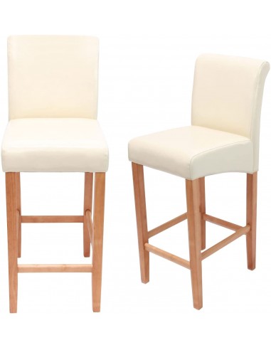 Lot de 2 tabourets de bar en cuir crème pieds clairs avec repose pieds TDB04003 Voir les baskets