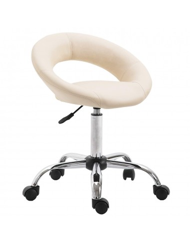 Tabouret chaise à roulette avec dossier synthétique crème hauteur réglable TABO09050 Paris Déstockage Promo