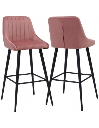 2x tabourets de bar en tissu velours rose avec dossier et repose-pieds métal noir TDB09144 2 - 3 jours ouvrés.