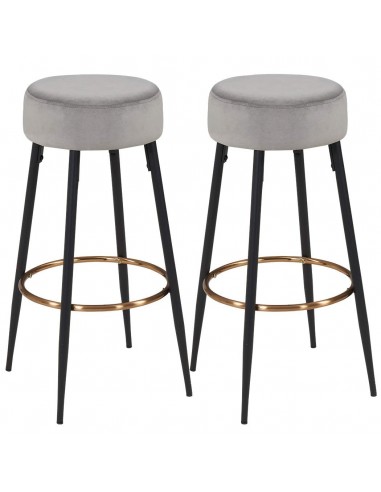 Lot de 2 tabourets de bar en tissu velours gris cadre en métal avec repose-pieds TDB09149 une grave pollution 