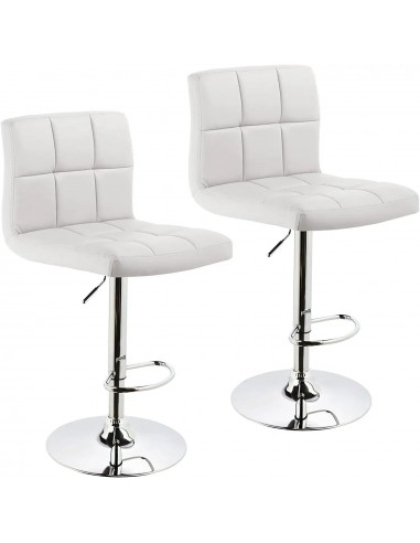 Lot de 2 tabourets de bar avec dossier synthétique hauteur réglable blanc TDB09069 Fin de série