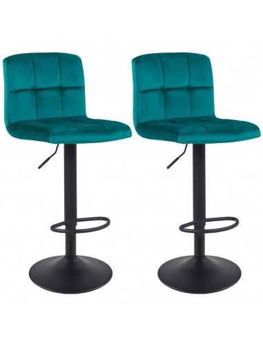 Lot de 2 tabourets de bar avec dossier tissu velours bleu pétrole hauteur réglable repose-pieds TDB09155 prix