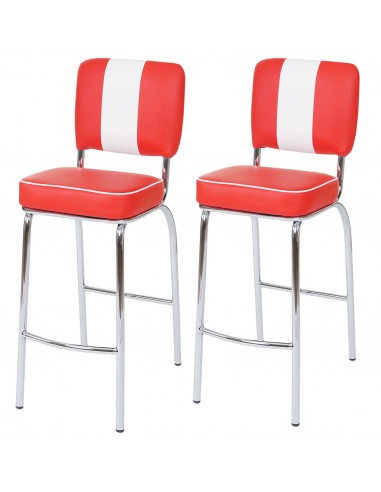 Set de 2 tabourets de bar en synthétique rouge et blanc et métal design rétro TDB04026 du meilleur 