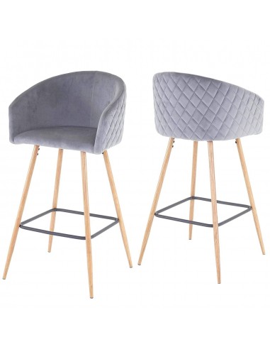 Lot de 2 tabourets de bar en tissu velours gris avec repose-pieds TDB04037 pas cher chine