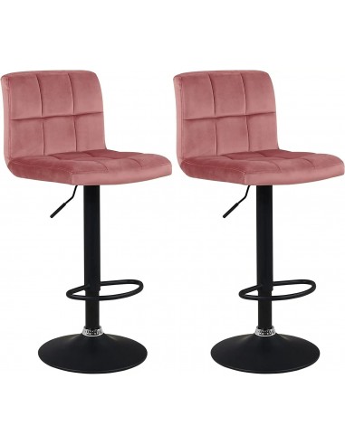 Lot de 2 tabourets de bar avec dossier tissu velours rose hauteur réglable repose-pieds TDB09153 Faites des économies