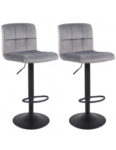 Lot de 2 tabourets de bar avec dossier tissu velours gris hauteur réglable repose-pieds TDB09154 Amélioration de cerveau avec