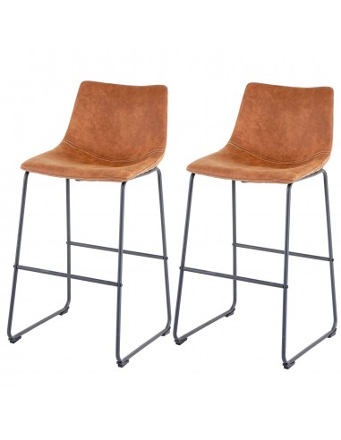 Lot de 2 tabourets de bar en tissu marron clair imitation daim avec repose-pieds en métal TDB04040 Découvrez la collection