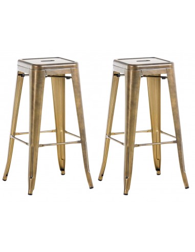 Lot de 2 tabourets de bar style industriel en métal avec repose-pieds or vieilli vintage TDB10598 en ligne