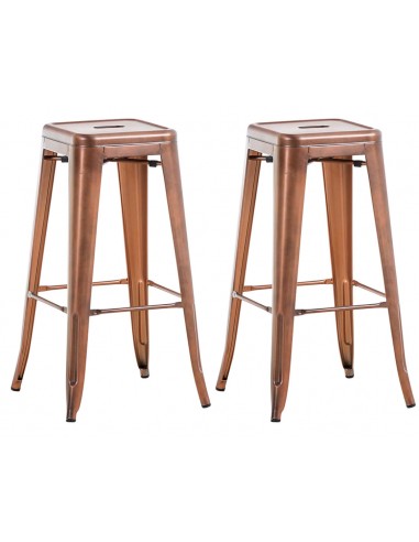 Lot de 2 tabourets de bar style industriel en métal avec repose-pieds cuivre vieilli vintage TDB10114 en linge