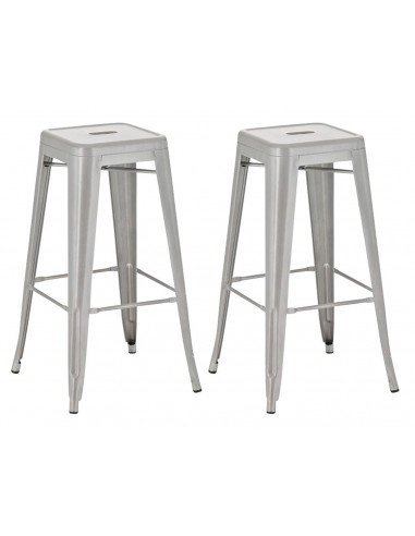 Lot de 2 tabourets de bar style industriel en métal avec repose-pieds gris TDB10118 Fin de série