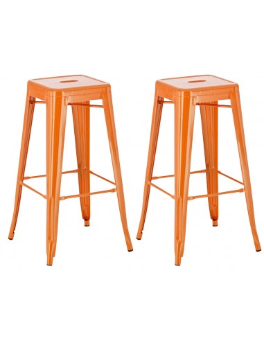 Lot de 2 tabourets de bar style industriel en métal avec repose-pieds orange TDB10120 livraison gratuite