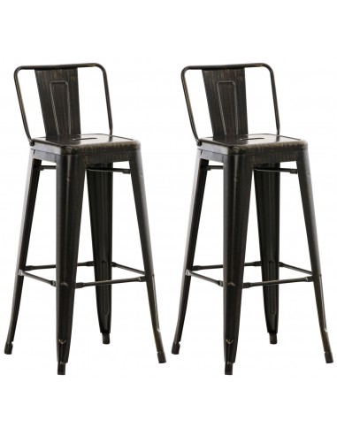 Lot de 2 tabourets de bar industriel en métal avec repose-pied couleur noir vieilli TDB10136 en linge