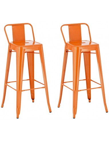 Lot de 2 tabourets de bar industriel en métal avec repose-pied couleur orange TDB10142 de la marque