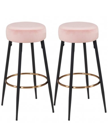 Lot de 2 tabourets de bar en tissu velours rose pieds en métal avec repose-pieds TDB09182 votre restaurant rapide dans 