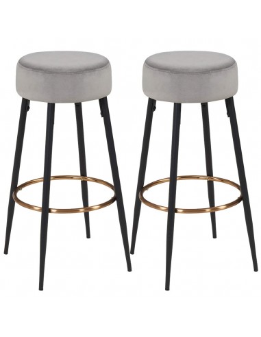 Lot de 2 tabourets de bar en tissu velours gris pieds en métal avec repose-pieds TDB09184 la colonne vertébrale