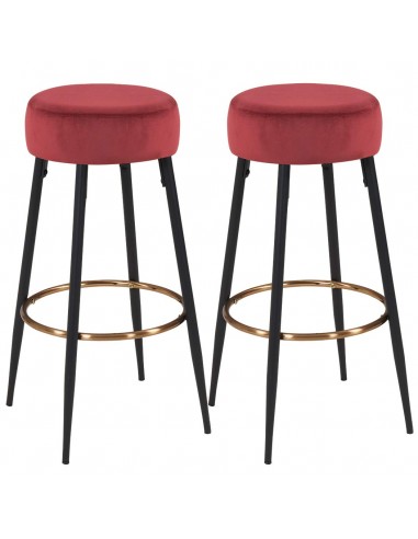 Lot de 2 tabourets de bar en tissu velours rouge pieds en métal avec repose-pieds TDB09185 meilleur choix