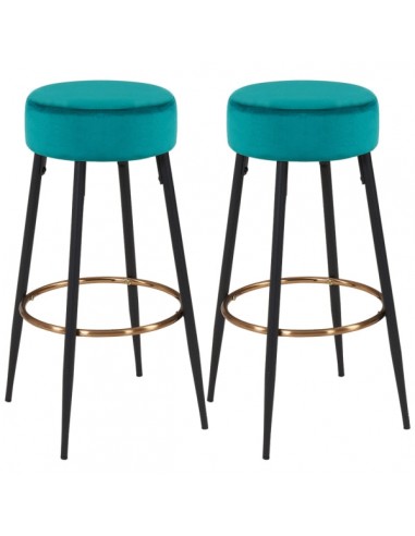 Lot de 2 tabourets de bar en tissu velours bleu pétrole pieds en métal avec repose-pieds TDB09186 shop