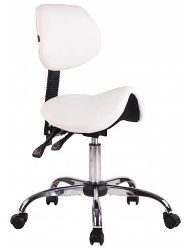 Tabouret de travail avec assise en forme de selle cheval ajustable et pivotant PVC blanc TABO10073/2 Faites des économies