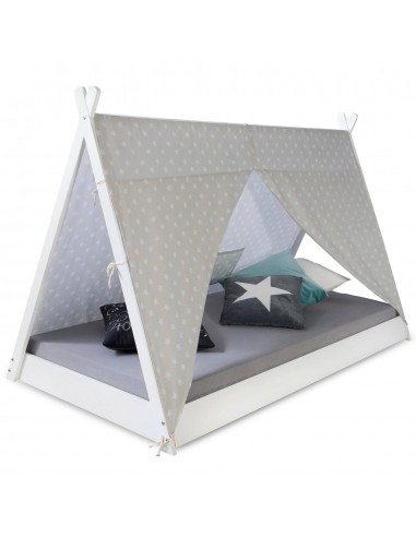 Lit pour enfant tipi tente indienne 90 x 200 cm en bois avec tissu et sommier LIT06166/2 d'Europe débarque