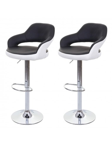 Lot de 2 tabourets de bar avec dossier synthétique noir et blanc rotatif et réglable TDB04041 pas cher chine