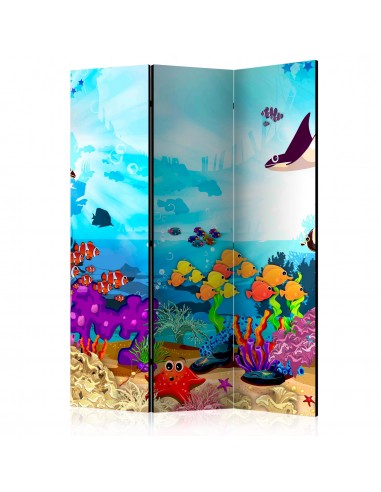 Paravent 3 volets panneaux cloison séparateur de pièce pliable recto verso Underwater Fun 135x172 cm PAR110942 Economisez 