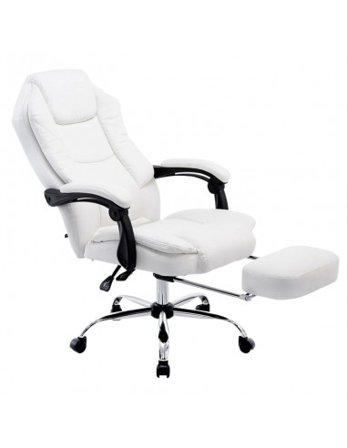 Fauteuil de bureau ergonomique en synthétique blanc avec repose-pieds et accoudoirs BUR10378 Paris Déstockage Promo