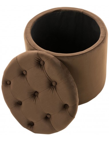 Pouf tabouret coffre avec espace de rangement en tissu velours marron 42x44cm TABO10076 des créatures d'habitude