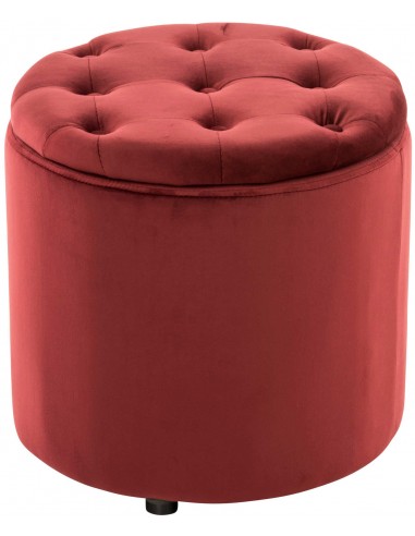 Pouf tabouret coffre avec espace de rangement en tissu velours rouge 42x44cm TABO10079 soldes