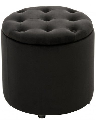 Pouf tabouret coffre avec espace de rangement en tissu velours noir 42x44cm TABO10082 de la marque