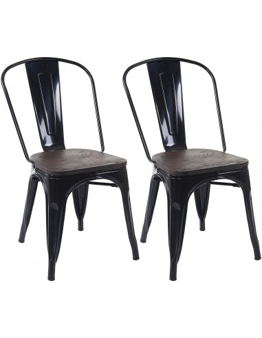 2 chaises de salle à manger style industriel factory métal noir et assise en bois CDS04441 Les magasins à Paris