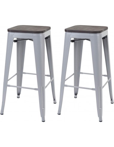 Lot de 2 tabourets de bar style industriel factory en métal gris assise en bois TDB04045 france