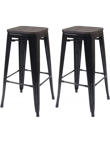 Lot de 2 tabourets de bar style industriel factory en métal noir assise en bois TDB04046 Le MVP de beaucoup