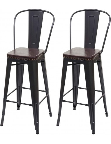 2x tabourets de bar en synthétique marron et métal noir style industrielle dossier haut TDB04051 de pas cher