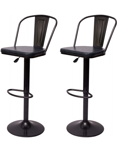 2x tabourets de bar en synthétique gris et métal noir style industrielle hauteur réglable TDB04054 store