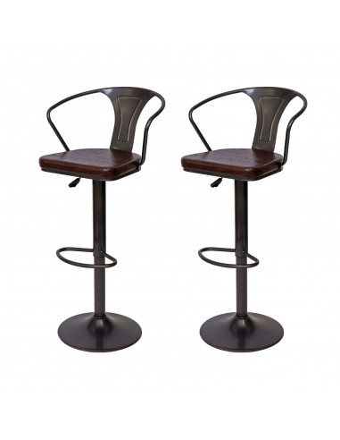 2x tabourets de bar en synthétique marron et métal noir style industrielle avec accoudoirs TDB04055 Le MVP de beaucoup