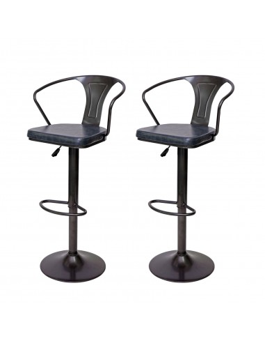 2x tabourets de bar en synthétique gris et métal noir style industrielle avec accoudoirs TDB04056 Livraison rapide