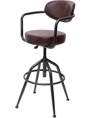 1x tabouret de bar pivotant style industriel réglable en hauteur marron vintage avec dossier TDB04058 de pas cher