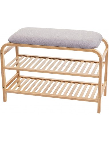 Banc étagère à chaussures assise rembourrée avec deux niveaux bambou 50x70x30cm BAN04049 le des métaux précieux