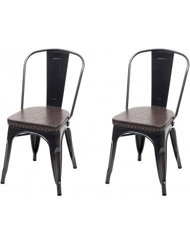 2x chaises de salle à manger cuisine style industriel métal noir et synthétique marron CDS04457 la chaussure