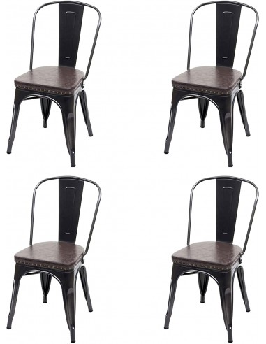 4x chaises de salle à manger cuisine style industriel métal noir et synthétique marron CDS04557 prix pour 