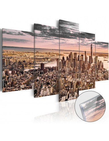 Tableaux en verre acrylique décoration murale motif New York ciel du matin 5 panneaux 200x100 cm TVA110145 Véritable concentré