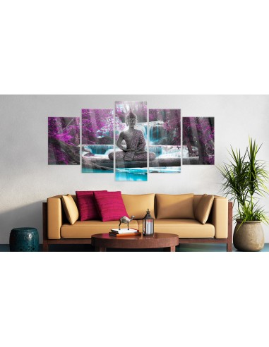 Tableau sur verre acrylique - Cascade et Bouddha [Verre] 100x50 cm TVA110102 destockage