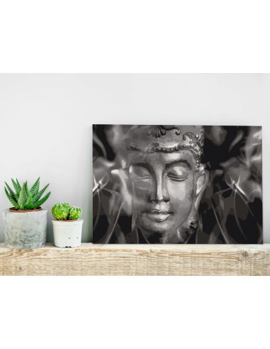 Tableau à peindre soi-même peinture par numéros motif Bouddha en noir et blanc 60x40 cm TPN110024 en ligne