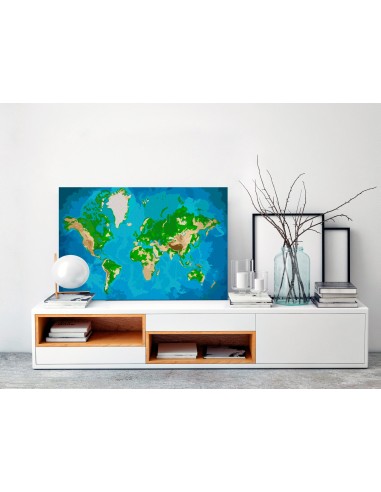 Tableau à peindre soi-même peinture par numéros motif Carte du monde (bleu-vert) 60x40 cm TPN110031 50-70% off 